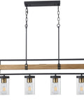 4 Light Farmhouse Kitchen Island Pendant Light With Black Metal And Wood Finish, 36 Inch Linear Hanging Chandelier For Dining Room.