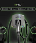 Dual Port Level 2 EV Charger With 50 Amps And 11.5 kW Power, 240V Smart Electric Vehicle Charger shown charging two cars
