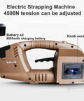 Tough As Nails Heavy Duty Cordless Electric Strapping Machine For PP PET Strap Tensioner with adjustable tension knob and battery.
