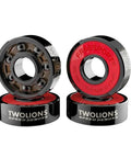 Two Lions High Rev 608RS hybrid black ceramic bearings, red shield, pair (front view)