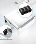 20 Pack Heavy Duty Rubber Drawer End Stoppers Cabinet Slide Bumpers shown on metal drawer slide for smooth operation.