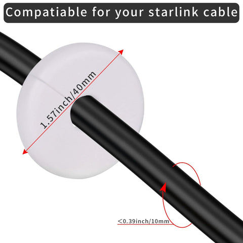 Close-up view of two white wall cable grommets for ethernet cables; 40 mm opening, cable diameter under 10 mm