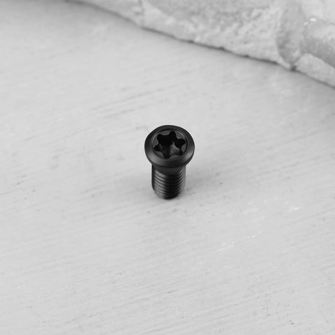 Close-up of a single 10 Piece Pack Of Heavy Duty Black Carbon Steel M4X10MM Torx Screw Featuring T15 Drive and 12.9 Grade Build.