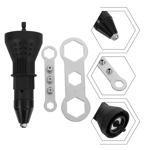 Cool Galpada Cordless Drill Rivet Adapter Kit With Plastic Body For Auto DIY And Metal Work, Low Noise Electric Riveting Tool To Make Drilling Faster And Easier On Cars Or Projects. black plastic cordless drill rivet adapter with metal wrench heads