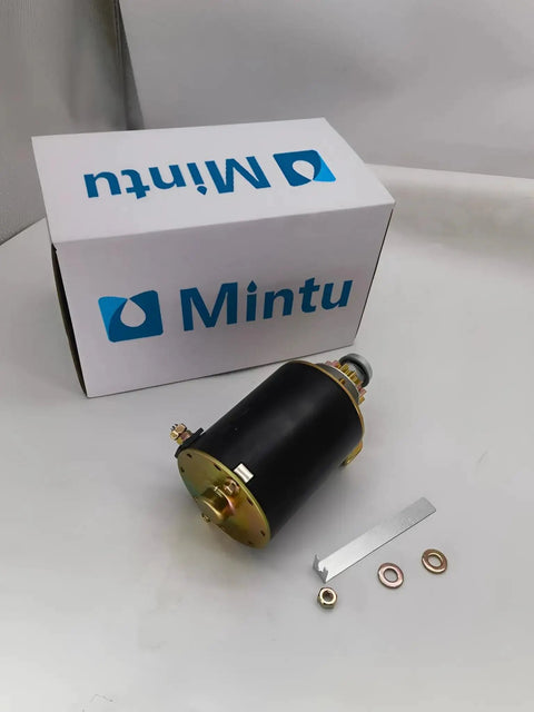 14 Tooth 12V CCW PMDD Starter Motor Replacement For Lawn Tractors And Riding Mowers, Fits Cub Cadet John Deere LA100 LA105 LA120 LA125 And Briggs And Stratton 14.5 To 18.5 HP, 3.8 Inch Housing, Reliable Starting with packaging and components shown
