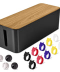 Large Wood Grain Cable Management Box To Hide Wires And Power Strips For TV Desk And Computer Cables with clips and ties