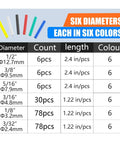 Badass 204 Piece Assorted Heat Shrink Tubing Kit With 3 To 1 Ratios color chart showing sizes and counts of tubes.