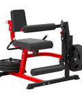 2-In-1 Leg Extension And Curl Machine For Home Gym with adjustable leg developer, high-density foam rollers, black and red design.