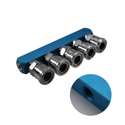 Five Way Half Inch Air Manifold Block Splitter for Pneumatic Systems Inline Hose Fittings Iron Construction Multi Outlet Distributor