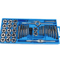 Hardened Alloy Steel Tap And Die Set With Variable Hand Tools For Heavy Duty Screw Threading Operations That Cut Tapered Threads And Craft Precise Nuts in blue case