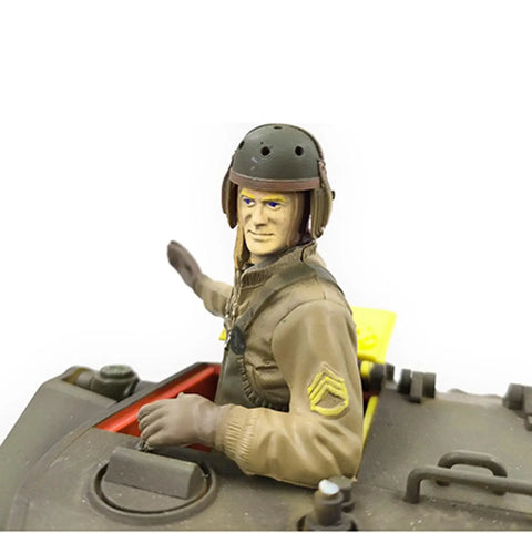 American Soldier Commander Figure For Heng Long 1/16 RC Tanks in brown uniform with helmet on a tank model