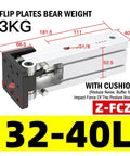 90 Degree Flip Side Pose Cylinder FCZ32 DHRC32 LCZ32 Pneumatic Manipulator Accessory Rack Hinge showing dimensions and weight capacity.