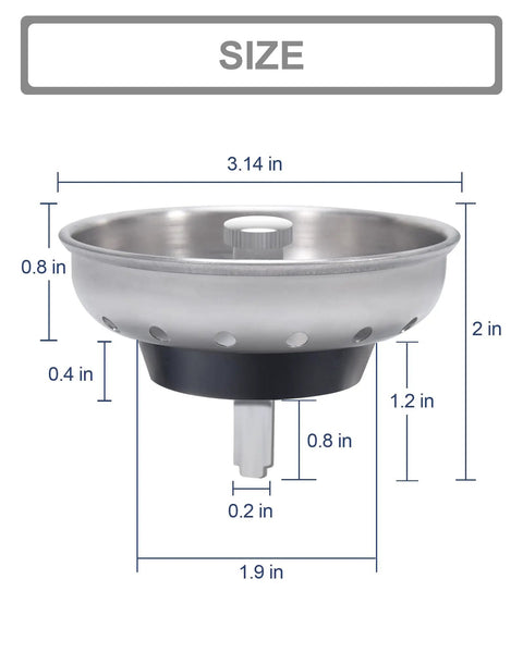 2 Pack Kitchen Sink Basket Strainers Replacement For 3-1/2 Inch Standard Drains Brushed Stainless Steel Body With Center Knob And Rubber Stopper Fits Most American Sinks Easy Install