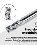 Close-up of 3/16-Inch 3-Flute Carbide Square End Mill for machining alloy steel, aluminum alloy, and copper alloy with low vibration.