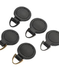 Five Piece Set Of Badass Black Alloy Zipper Pull Replacement Tabs For Heavy Duty Backpacks showing round black alloy tabs with clips.