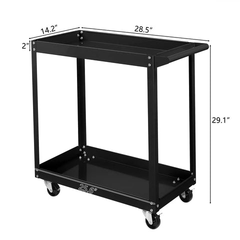 Heavy Duty Two Tier Rolling Tool Cart With Dual Brakes Built Tough Solid Steel Commercial Utility Organizer That Rolls Smooth For Garage And Auto Shop 250 Lb Capacity