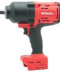 Side view of Beefy Half-Inch Cordless Impact Wrench For Milwaukee 18V Batteries, 1256 Ft-Lbs Max Torque, Brushless Power, red and black design.