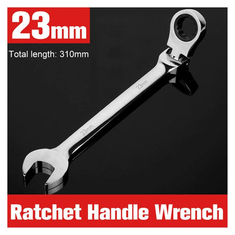 23mm chrome steel ratchet handle wrench with total length 310mm, part of Ratchet Spanner Set With Flexible Wrench Open End And Ring Keys 6 To 24MM Chrome Steel Hand Tool For Cars Easy Grab And Smooth Turn In Tight Spots Rust Resistant Pro Grade Durable Wrench Kit For Everyday Repairs