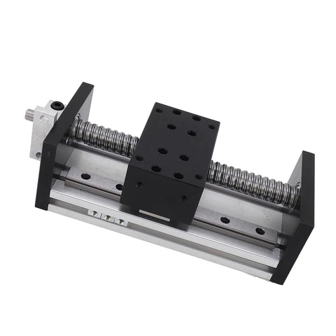Precision Linear Motion Guide Actuator With Hand Wheel For CNC X Y Z Axes, 100mm Stroke Aluminum Alloy Stage Rail view from top showing ball screw.
