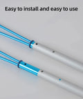 Rock Solid Aluminum Pool Safety Hook With 3.3 Foot Telescopic Pole zoomed in on handle with blue accents for easy grip and use.