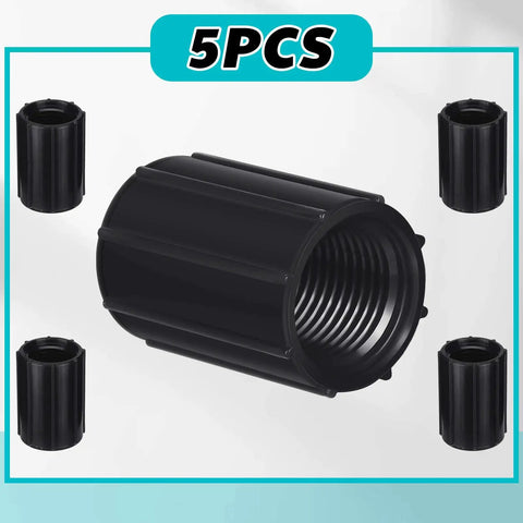 Image of 5 Pack 1/2 Inch PVC Double Female Threaded Couplings For Sprinkler Extension Riser Pipe Fittings Garden Drip Irrigation System NPT Coupler Easy Install DIY Yard Sprinkler Riser Accessories, showcasing all pieces.