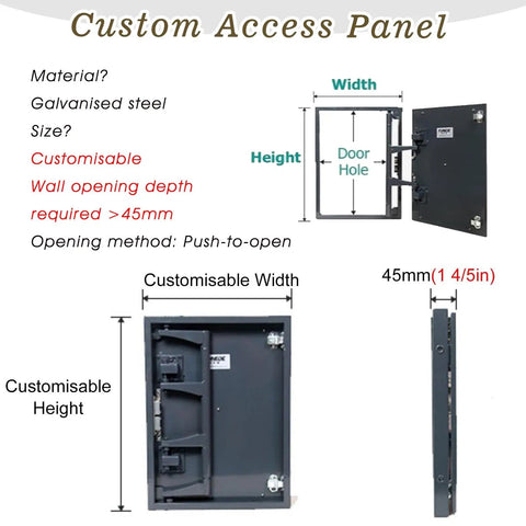 No Hassle Waterproof Drywall Access Panel Featuring Sleek Concealed Tile Finish For HVAC Systems And Sprinkler Valves Custom Size Flush Mount Door dimensions and features.