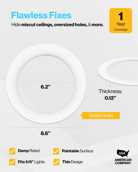 Six Pack Goof Ring Covers For 6 Inch Recessed Lights Flush Mount White Trim Rings 8.6 Inch Outer Diameter 6.2 Inch Inner Diameter