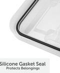 Silicone gasket seal of the 54 Quart Tough As Nails Crystal Clear Storage Tote protecting belongings from water damage.