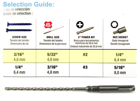 Front view of a 24-piece SDS-Plus hammer drill bit set, 3/16 x 7 in with 1/4 in hex shank for concrete.