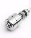 Stainless steel Mini Vertical Water Level Sensor with 45mm float switch, no mercury, for tanks and pumps, viewed from the side