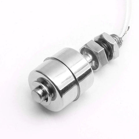 Stainless steel Mini Vertical Water Level Sensor with 45mm float switch, no mercury, for tanks and pumps, viewed from the side