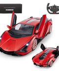 Lamborghini Sian FKP 37 1/14 RC Car For Kids Red Realistic 13.3 Inch Scale Remote Control Toy with open doors and remote.