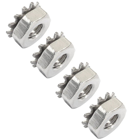 Four Eight To Thirty-Two K-Lock Nuts With External Tooth Washer In Stainless Steel 304 Heavy-Duty Hex Nuts For Secure Fasteners