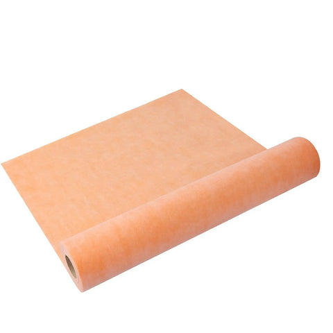Beefed Up Waterproof Membrane Roll 430 Sq Ft 20 Mil Thick 3.3 By 131 Feet PE Fabric Tile Underlayment Orange 0.5 Mm unrolled view