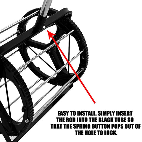Close-up of the Rolling Tennis Ball Picker With Basket And Pole, showing metal construction and easy installation mechanism.