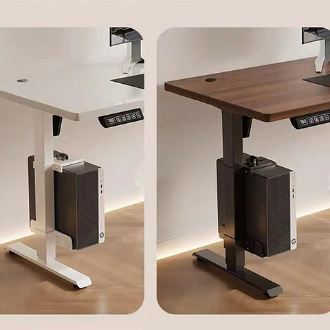 Rock Solid Under Desk Cpu Stand Mount For Pc Tower Holds Vertical Or Horizontal Gaming Rig Adjustable Width installed under two desk styles.