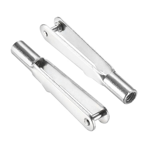 12 Pack Metal Clevis Quick Links 3mm M3 Thread Steel Self Locking Clips For RC Airplane Car And Helicopter Models 30mm Length Replacement Hardware For DIY RC Projects And Linkage Assemblies. Silver threaded metal clevis links shown close up