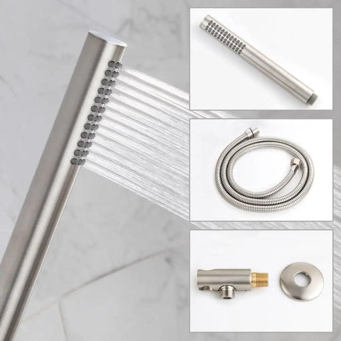 Brushed Nickel Shower System With 8 Inch Rainfall Head Wall Mounted Faucet Set Complete Trim Kit Rough In Valve Body All Metal Construction