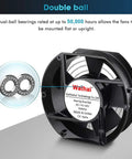 110V 120V Axial Cooling Fan With Beefy Airflow And High Speed Dual Ball Bearings 172mm x 150mm x 51mm shown with bearings details