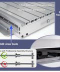 Bulletproof Hg20 Linear Guide Rail Setup Delivers Slick 2200W Spindle Punch For A Badass 6040 CNC Router showing T-slot workbench and ball screw assembly.