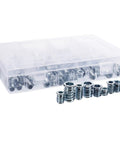 Threaded Inserts Kit For Wood Projects 100 Pieces Beefy Zinc Plated Iron Fasteners 15mm Length in clear storage box