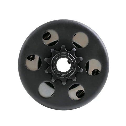 Top Notch Heavy Duty Centrifugal Clutch For Go Kart showing 10 tooth sprocket, steel build, compatible with 65 HP engines.