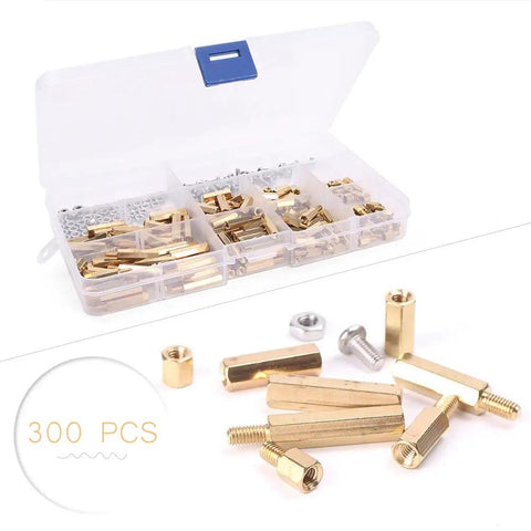 300Pcs M3 Brass Hex Column Standoff Spacer Nut Assortment Kit For Electronics Projects DIY Mounting Hardware With Brass And Stainless Options Versatile Mounting Hardware For PCBs And Panels., brass hex standoffs and nuts in storage case for PCB mounting