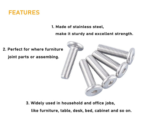 BinifiMux 1/4-20 x 2in flat-head Allen bolts in stainless steel (5 pcs) for furniture joints.