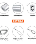 Details of Heavy Duty Wire Rope Crimping Tool Kit For 3/64, 1/16 And 5/64 Inch Aluminum Loop Sleeves and thimbles for rigging use.