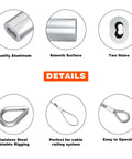 Beefy Heavy Duty Wire Rope Crimp Kit With 100 Ft 1/16 Inch 304 Stainless Steel Cable For Home Improvement And Outdoor Projects Like Clotheslines Garden Lighting Railings Marine Rigging And More aluminum crimp sleeve and thimble details