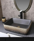 USZWBY Imitation Stone Ceramic Vessel Sink Small Wash Basin for Outdoor Pool Home Bathroom Modern Countertop Art Design in rectangular shape.
