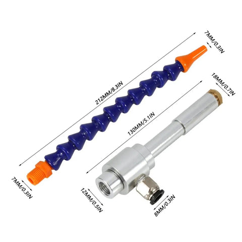 Ultra Compact 130Mm Flexible Tube Fan With Killer Magnetic Mount For Industrial Cooling And Heat Dissipation Super Quiet Portable Air Blower For Dang Quick Drying Work with blue flexible tubing and metal nozzle.