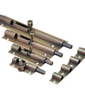 Rock Solid Sliding Bolt Door Latch With Slick Auto Return Action Premium Bronze 100Mm Pocket Door Catch showing multiple bronze latches and components.