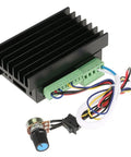 Beefy 48V 500W Brushless Motor Controller For DC Spindle BLDC Motors with wiring and heatsink, side angle view